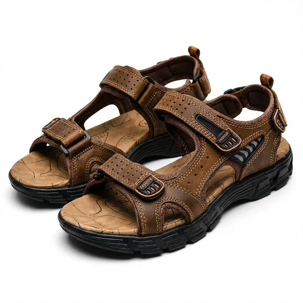 Men's Adjustable Velcro Strap Outdoor Trekking Sandals - Marrón