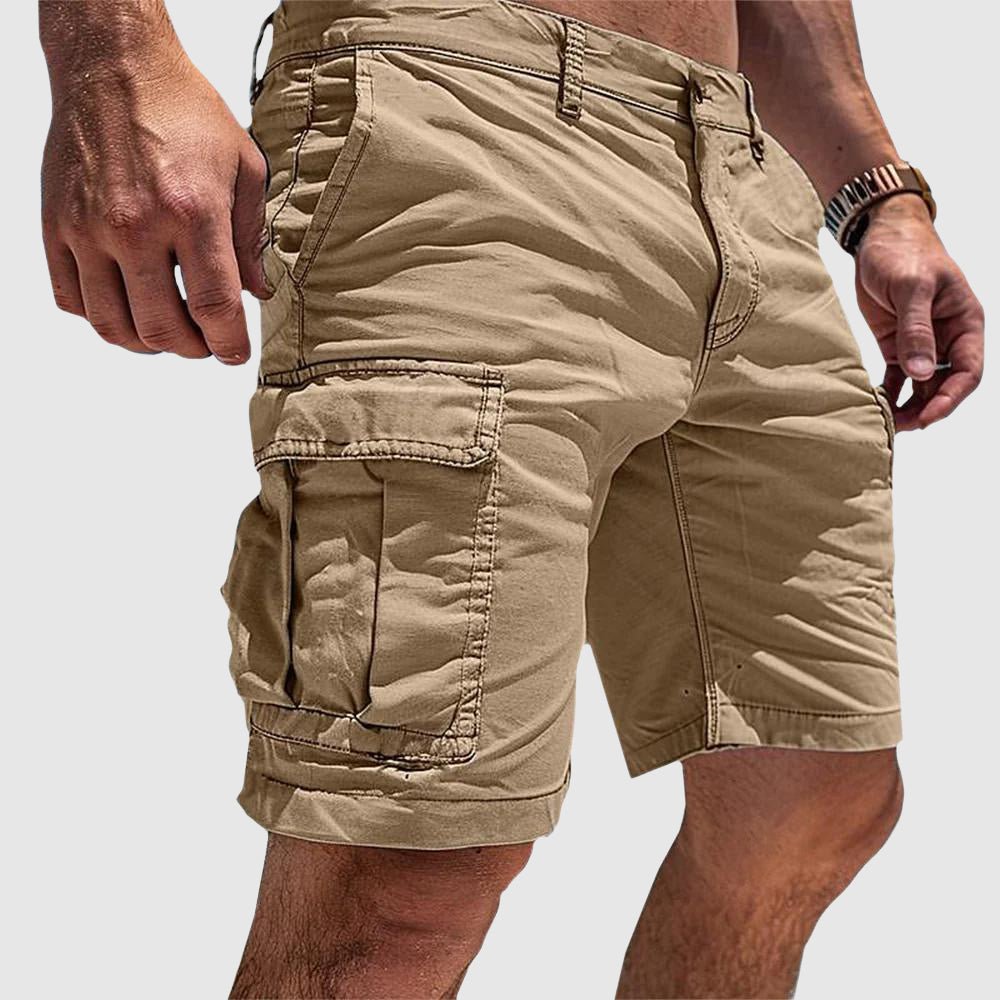 Men's Knee-Length Cargo Shorts Button-Zip Flap-Pocket - Beige
