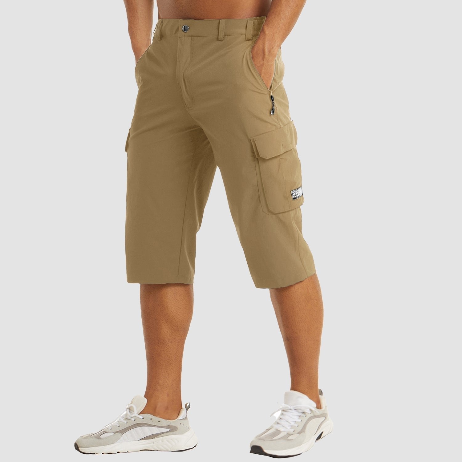 Men's Knee-Length Straight-Leg Cargo Shorts Button-Fly - Khaki