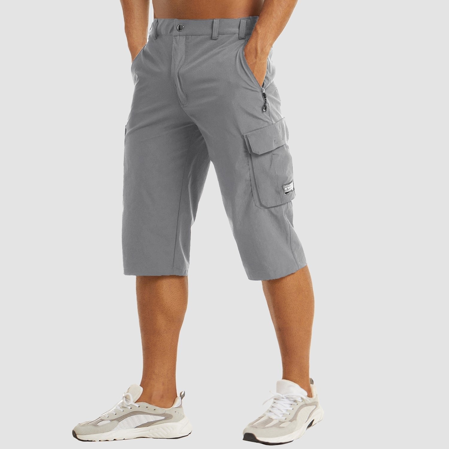 Men's Knee-Length Straight-Leg Cargo Shorts Button-Fly - Light Gray