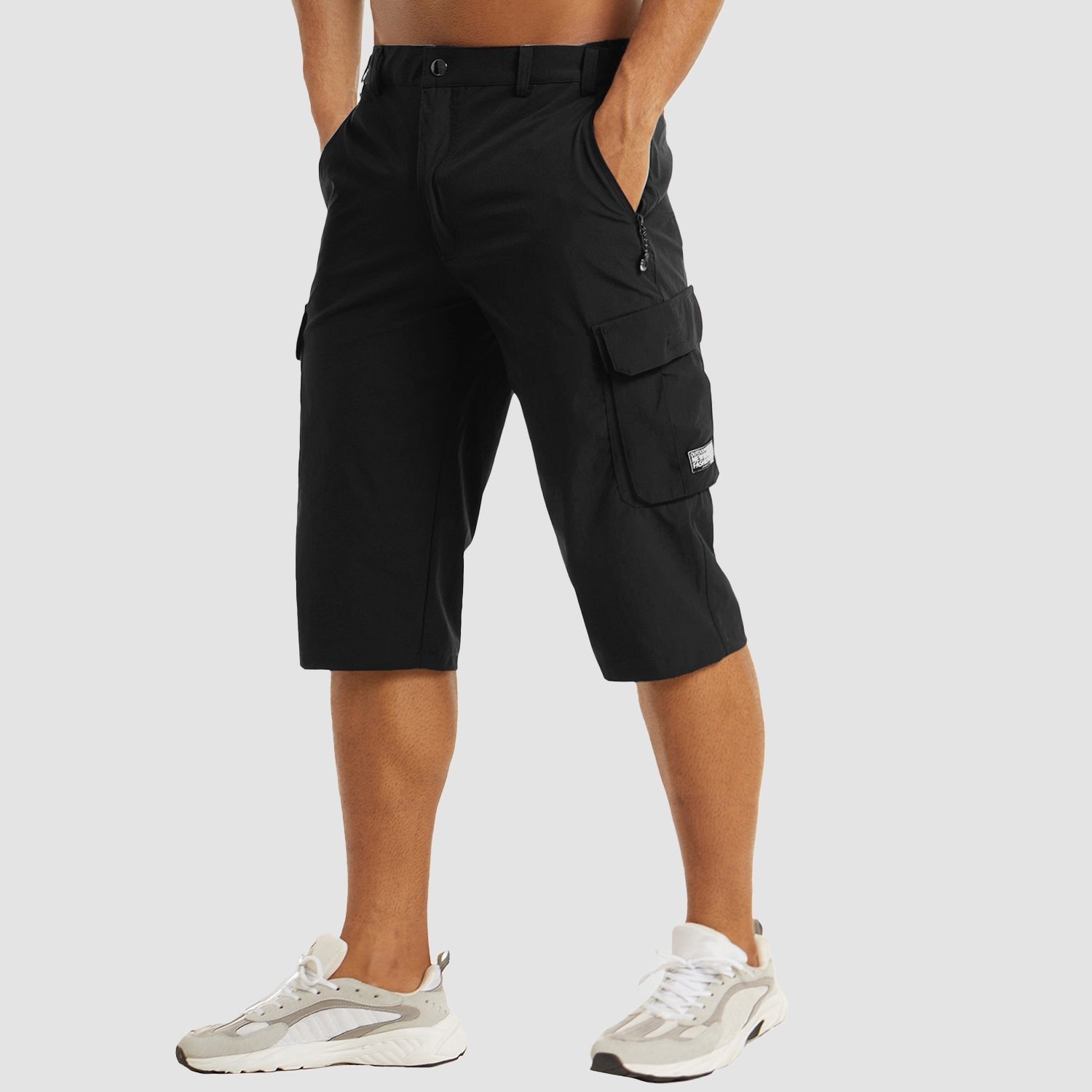 Men's Knee-Length Straight-Leg Cargo Shorts Button-Fly - Black