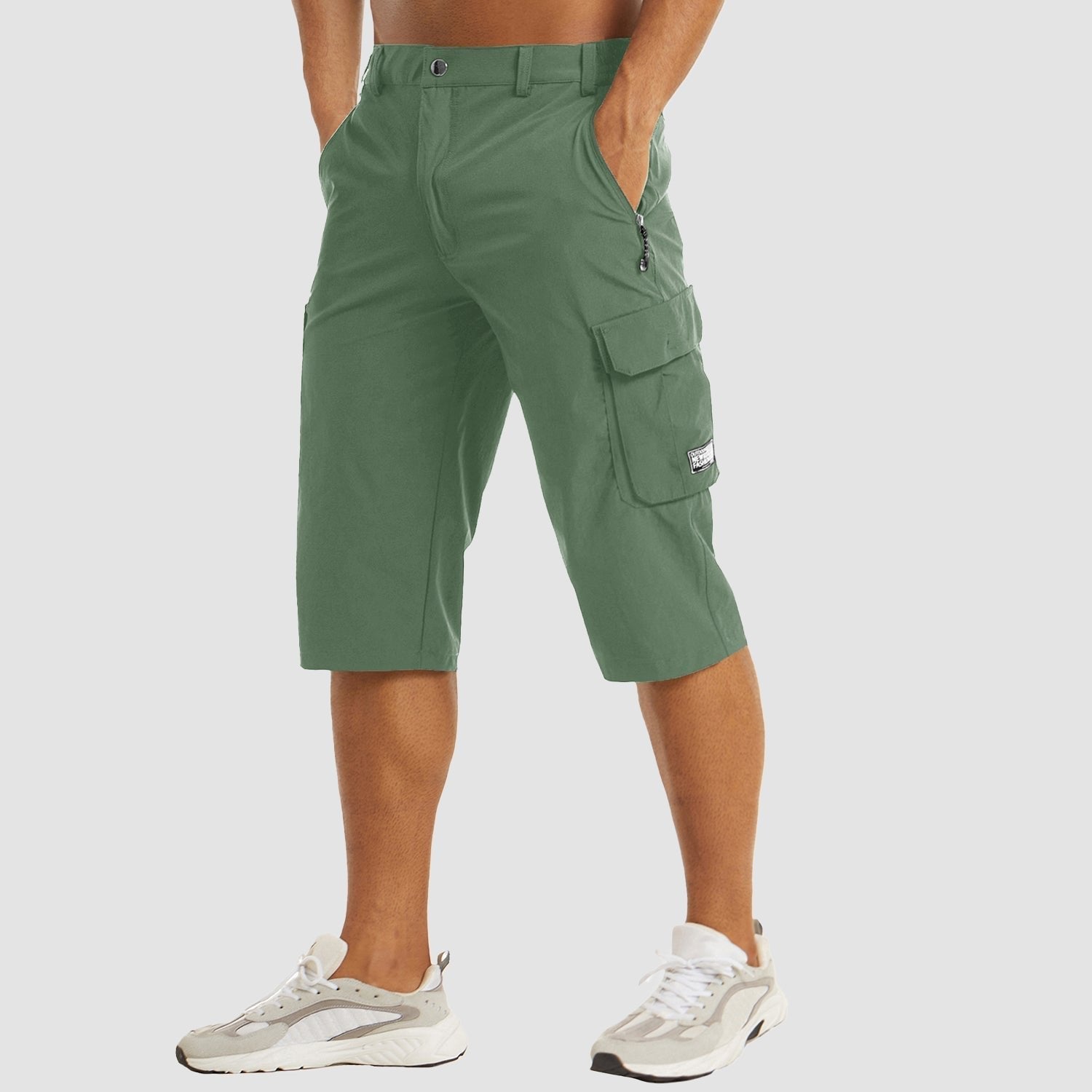 Men's Knee-Length Straight-Leg Cargo Shorts Button-Fly - Green