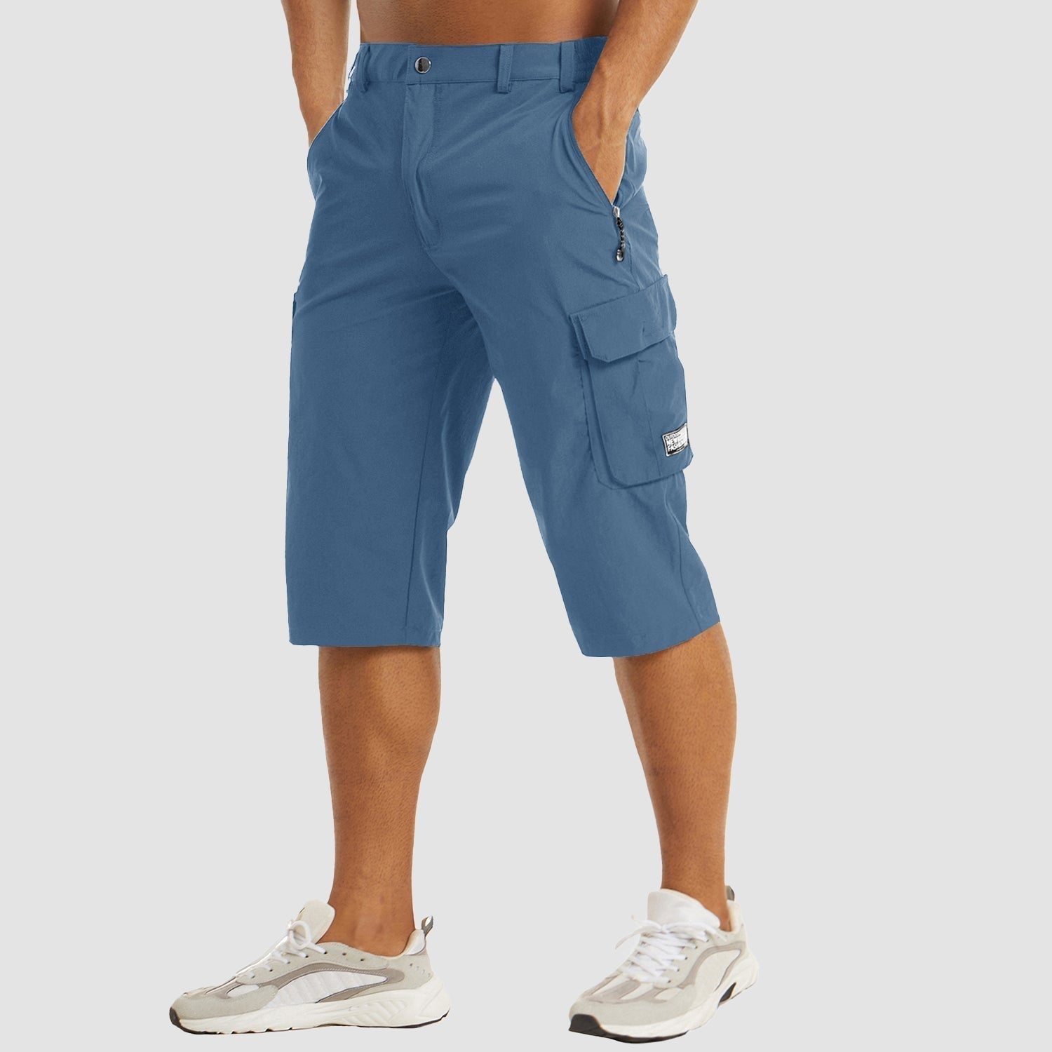Men's Knee-Length Straight-Leg Cargo Shorts Button-Fly - Light Blue