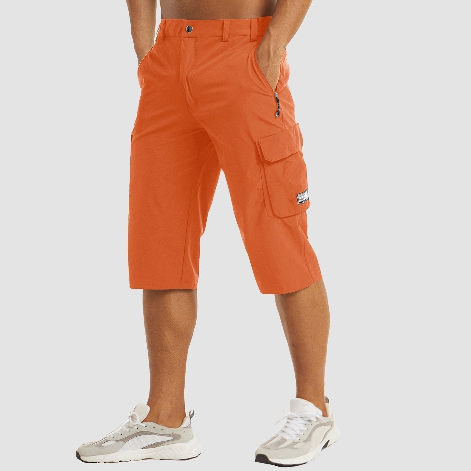 Men's Knee-Length Straight-Leg Cargo Shorts Button-Fly - Orange