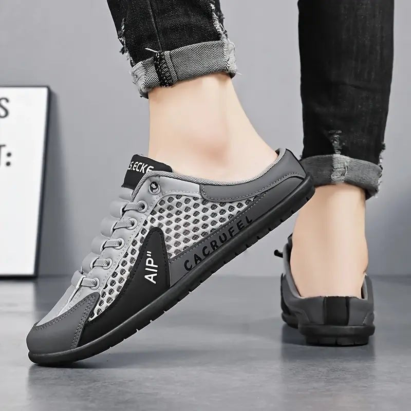 Men's Lace-Up Half-Shoe Backless Slip-On Sneaker Mules