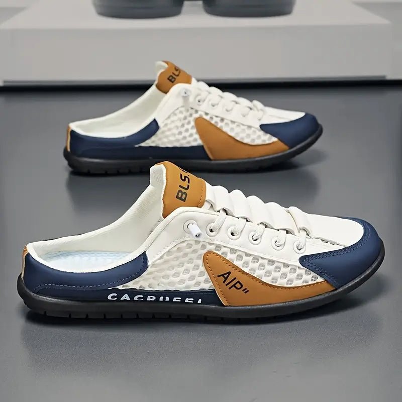 Men's Lace-Up Half-Shoe Backless Slip-On Sneaker Mules - Beige