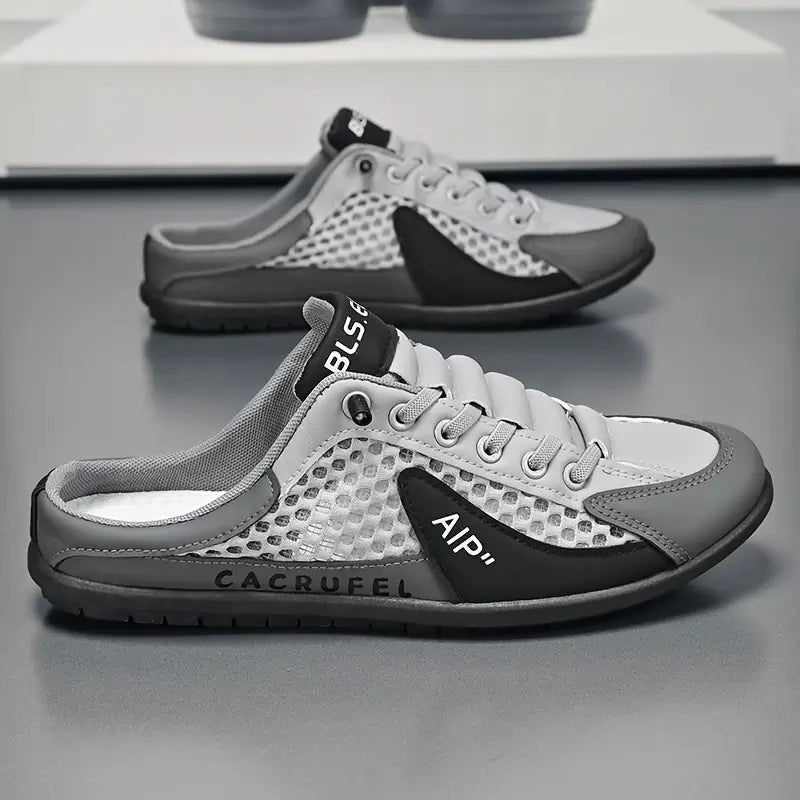 Men's Lace-Up Half-Shoe Backless Slip-On Sneaker Mules - Gray