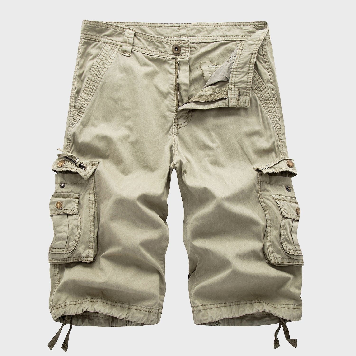 Men's Multi-Pocket Drawstring Knee-Length Cargo Shorts - Beige