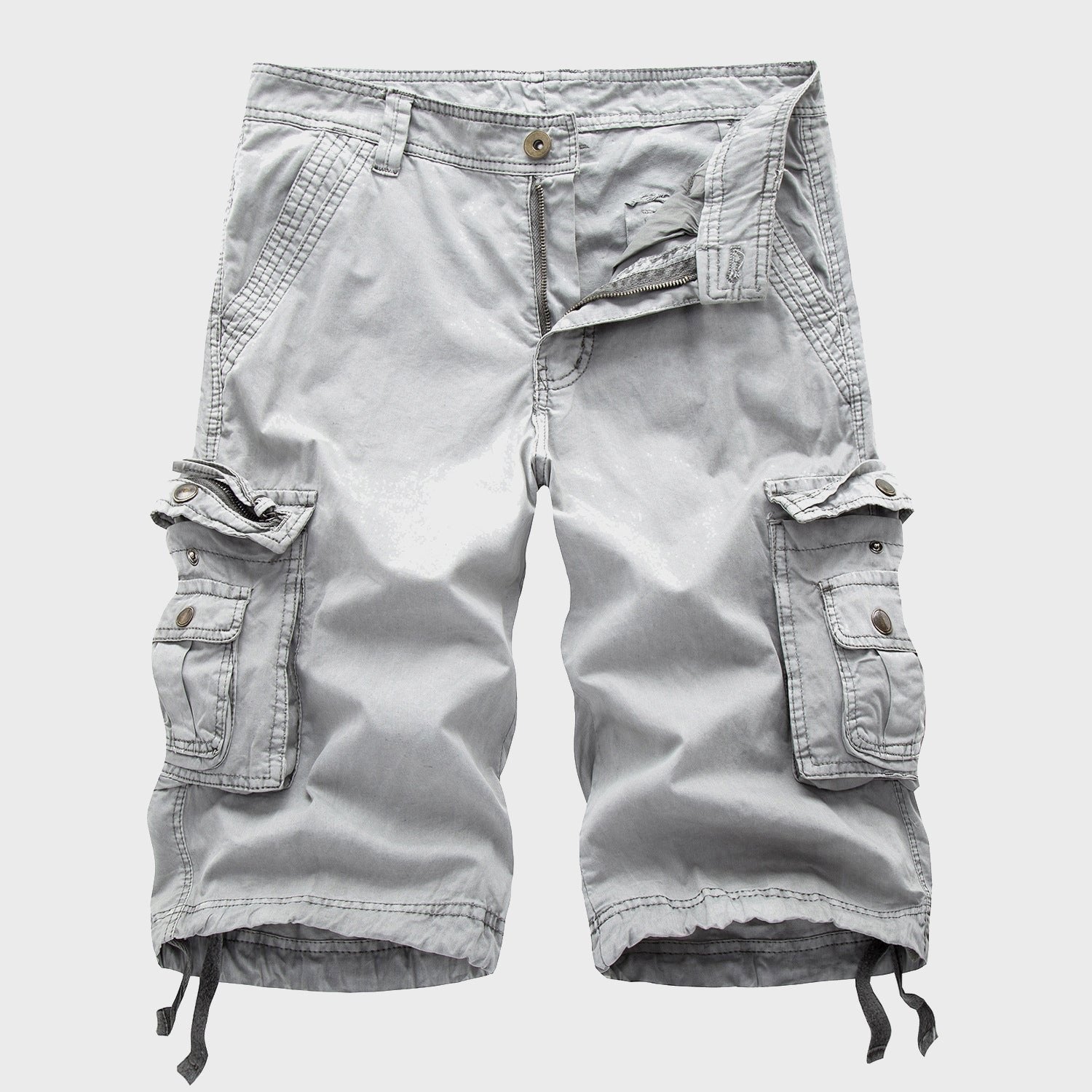 Men's Multi-Pocket Drawstring Knee-Length Cargo Shorts - Gray