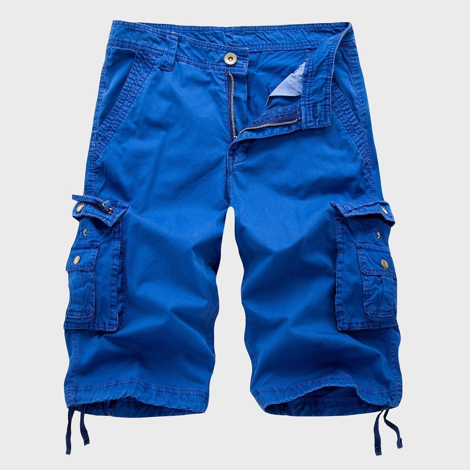 Men's Multi-Pocket Drawstring Knee-Length Cargo Shorts - Blue