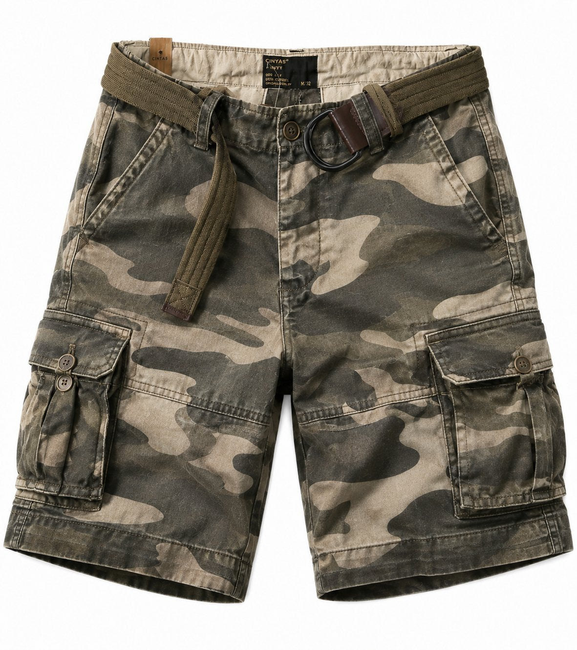 Men's Relaxed-Fit Camouflage Multi-Pocket Belted Cargo Shorts - Dunkles Camo