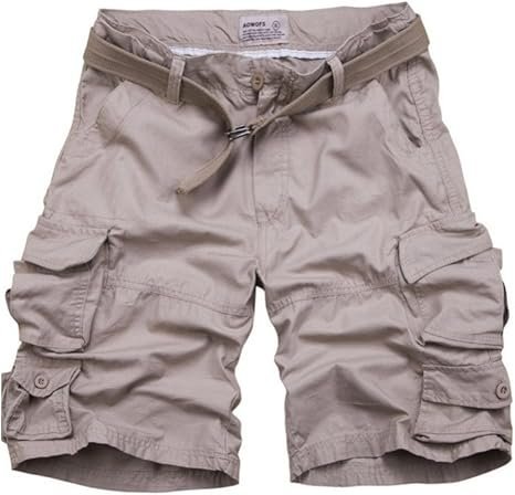 Men's Relaxed-Fit Camouflage Multi-Pocket Belted Cargo Shorts - Beige