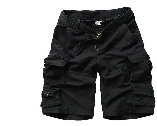 Men's Relaxed-Fit Camouflage Multi-Pocket Belted Cargo Shorts - Black