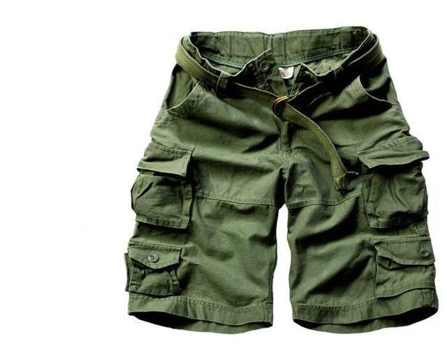 Men's Relaxed-Fit Camouflage Multi-Pocket Belted Cargo Shorts - Army Green