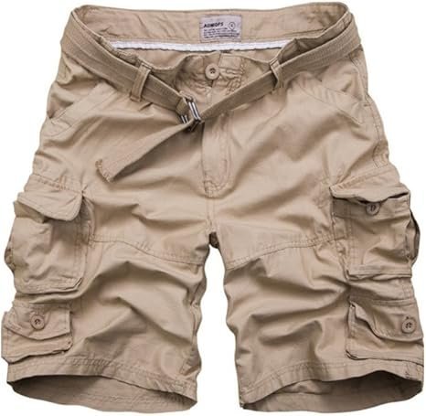 Men's Relaxed-Fit Camouflage Multi-Pocket Belted Cargo Shorts - Khaki