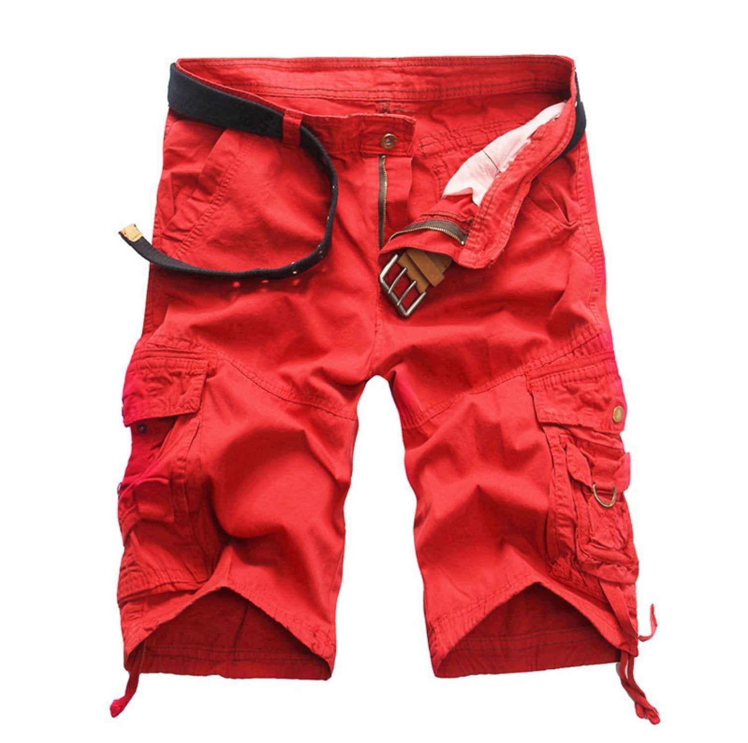 Men's Relaxed-Fit Camouflage Multi-Pocket Belted Cargo Shorts - Orange