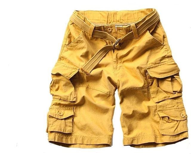 Men's Relaxed-Fit Camouflage Multi-Pocket Belted Cargo Shorts - Yellow