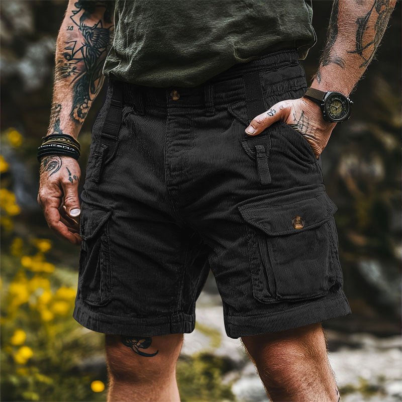 Men's Relaxed-Fit Corduroy Multi-Pocket Cargo Shorts - Black