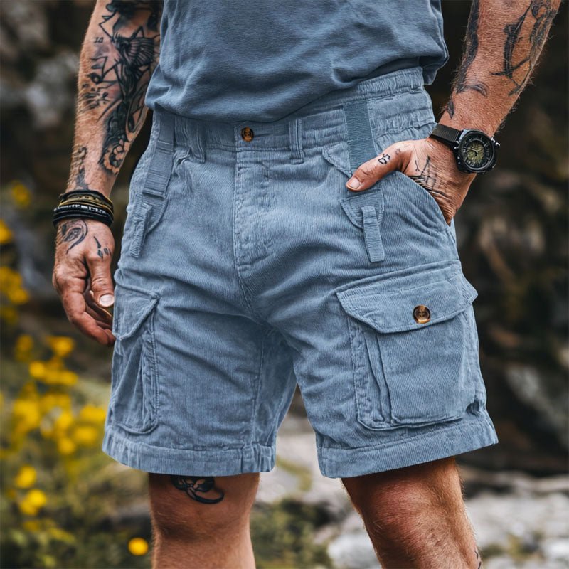 Men's Relaxed-Fit Corduroy Multi-Pocket Cargo Shorts - Blue