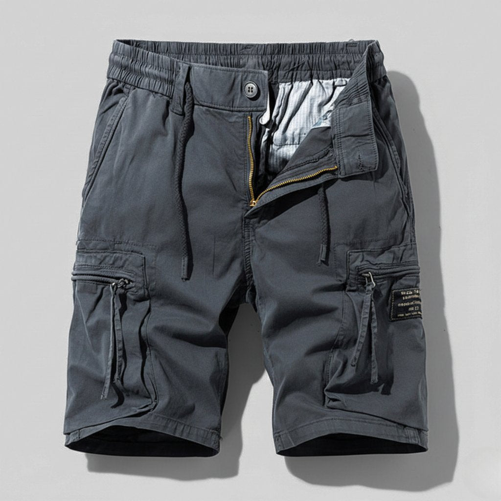 Men's Relaxed-Fit Elastic-Waist Drawstring Cargo Shorts - Gray