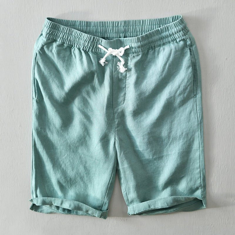 Men's Relaxed-Fit Mid-Rise Drawstring Linen Shorts - Green
