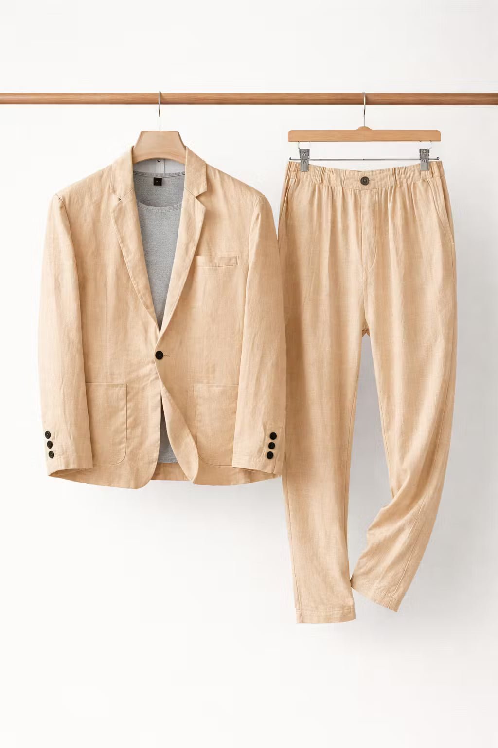Men's Relaxed-Fit Two-Piece Linen Suit Set Blazer Pants - Khaki