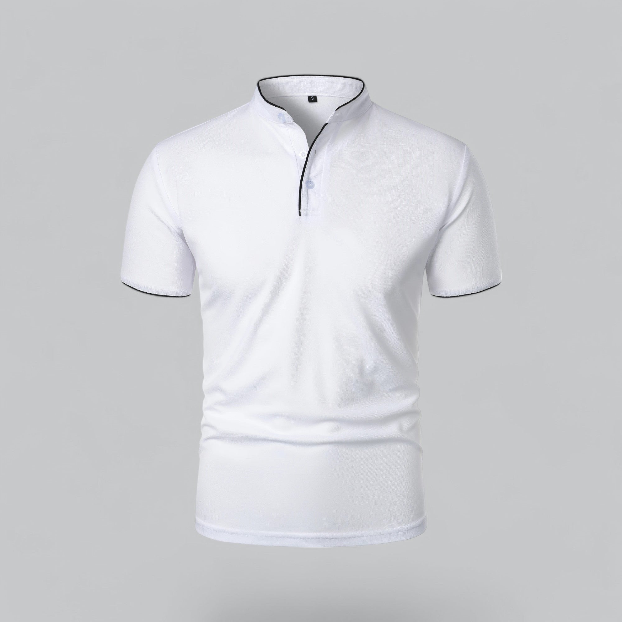 Men's Short-Sleeve Cotton Mandarin Collar Three-Button Polo Shirt - White