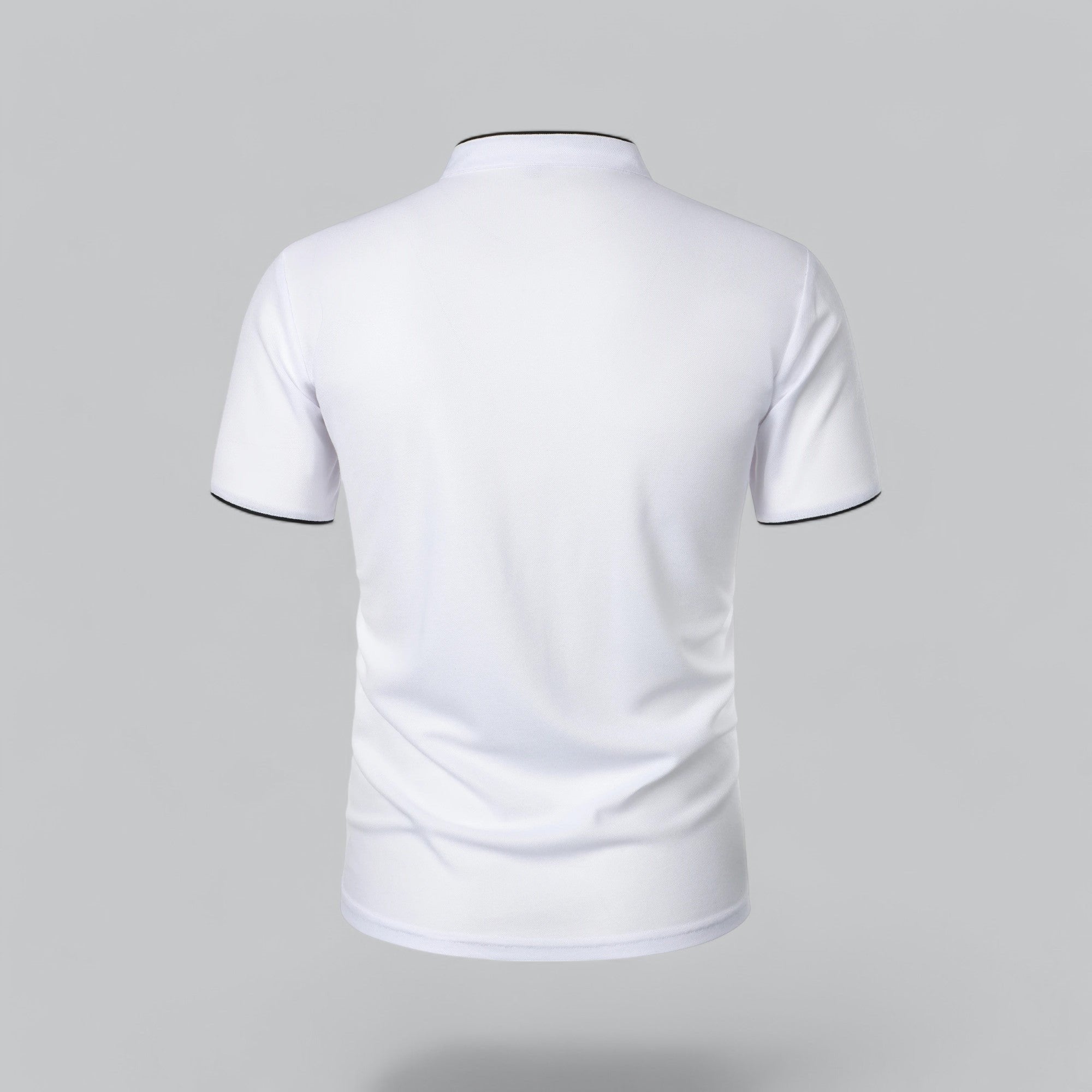 Men's Short-Sleeve Cotton Mandarin Collar Three-Button Polo Shirt