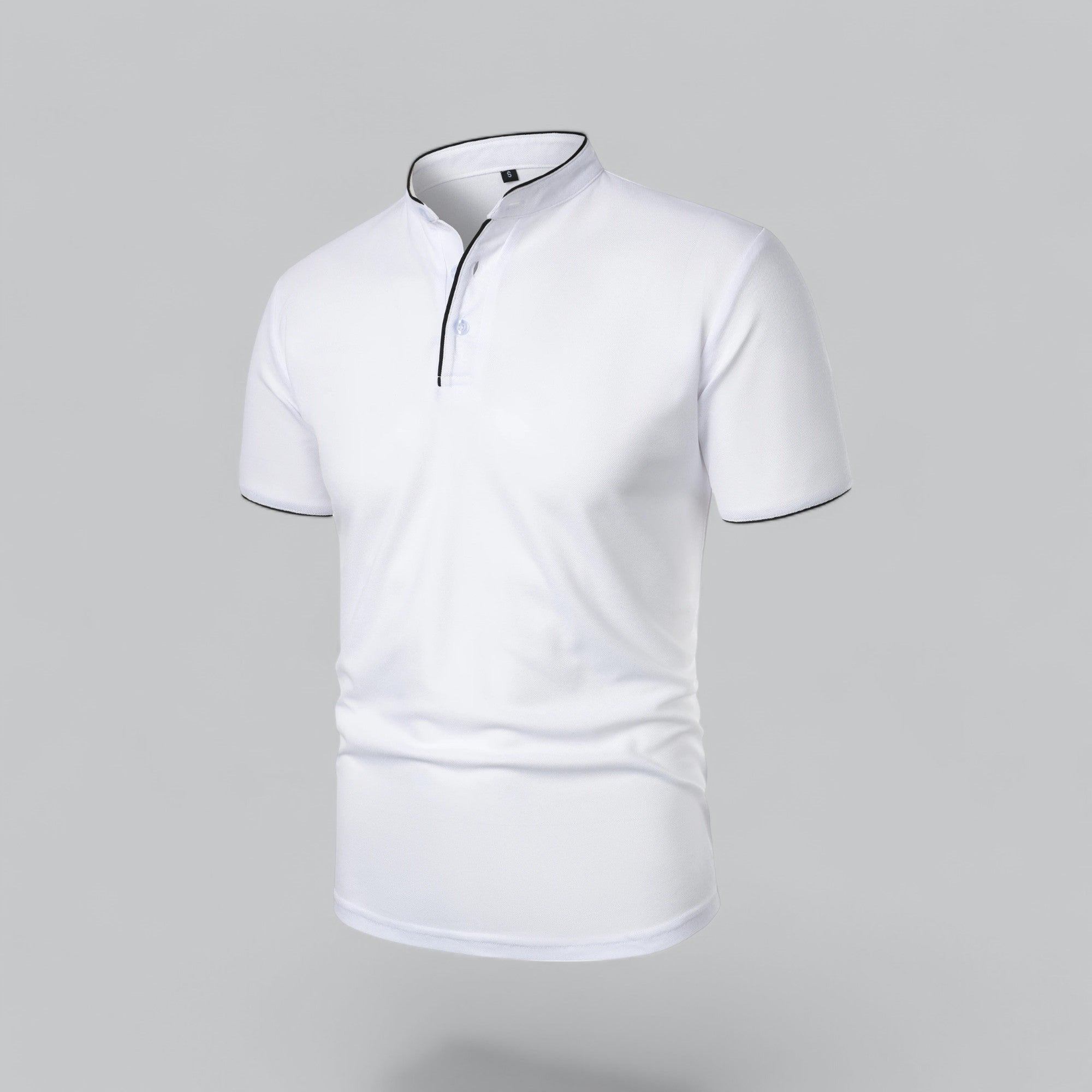 Men's Short-Sleeve Cotton Mandarin Collar Three-Button Polo Shirt