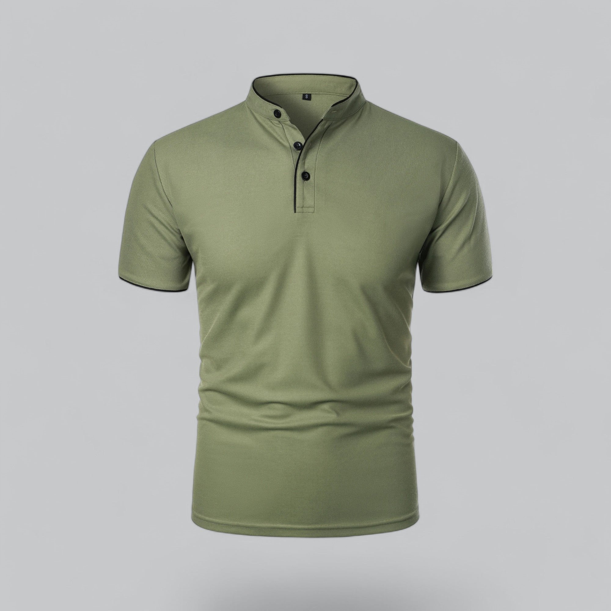 Men's Short-Sleeve Cotton Mandarin Collar Three-Button Polo Shirt - Green
