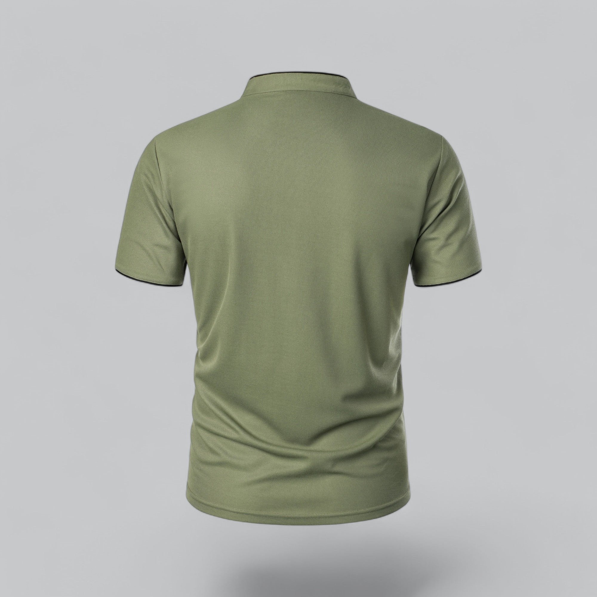 Men's Short-Sleeve Cotton Mandarin Collar Three-Button Polo Shirt