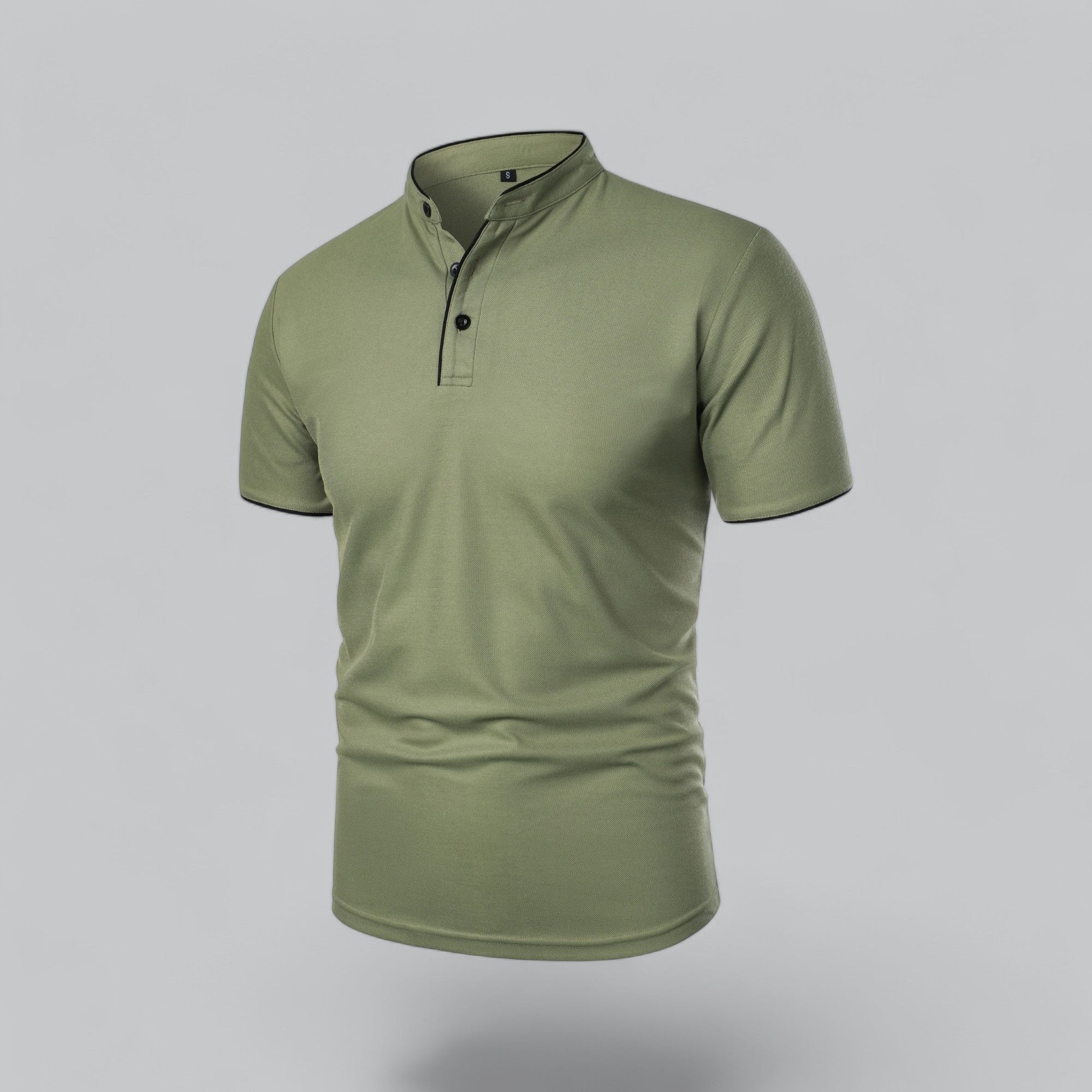 Men's Short-Sleeve Cotton Mandarin Collar Three-Button Polo Shirt