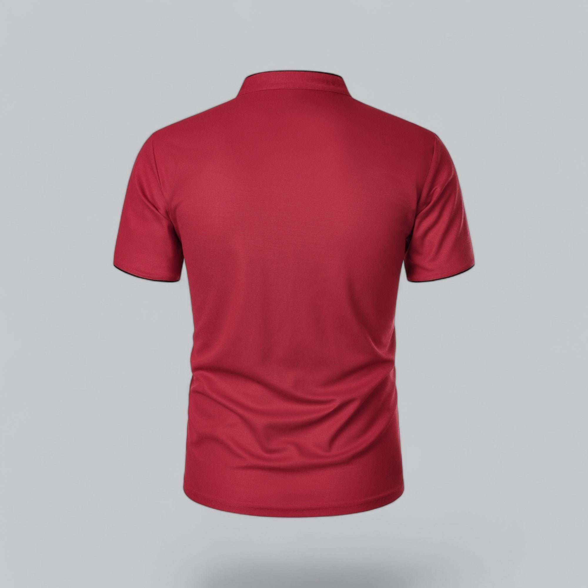 Men's Short-Sleeve Cotton Mandarin Collar Three-Button Polo Shirt