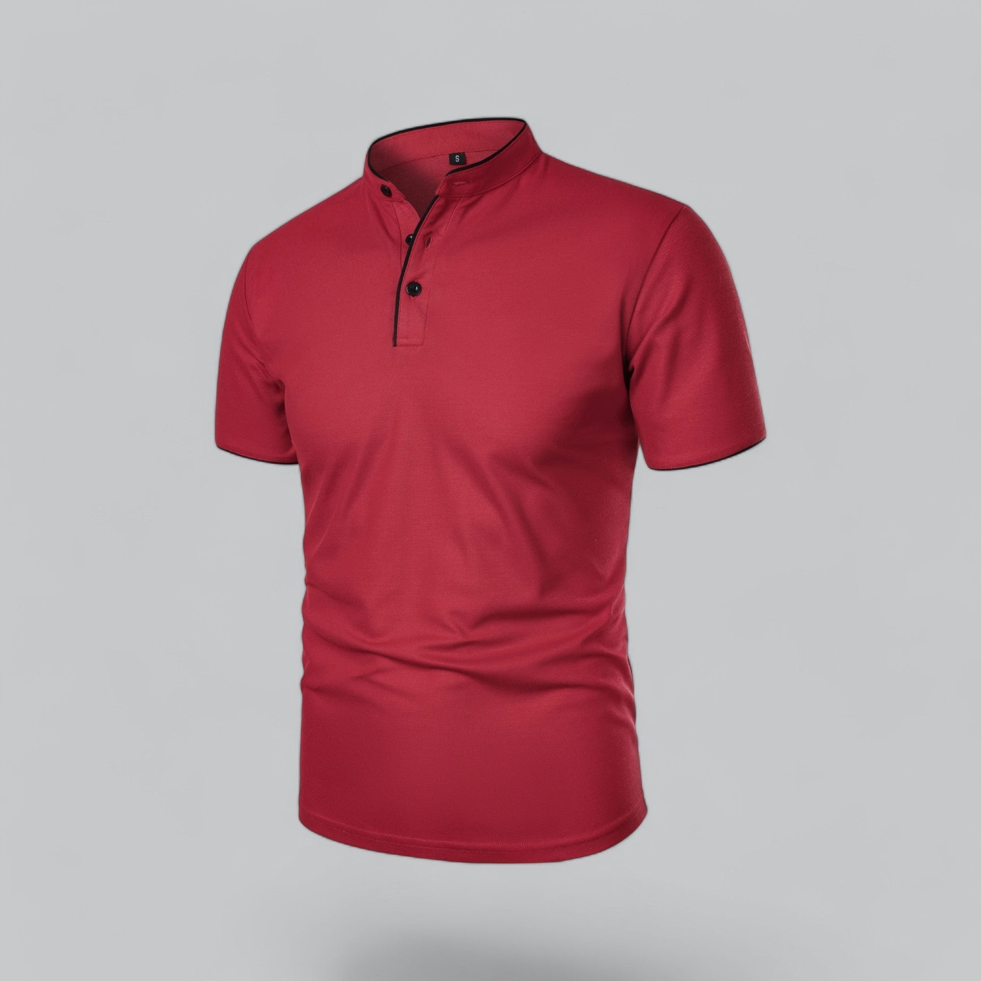 Men's Short-Sleeve Cotton Mandarin Collar Three-Button Polo Shirt