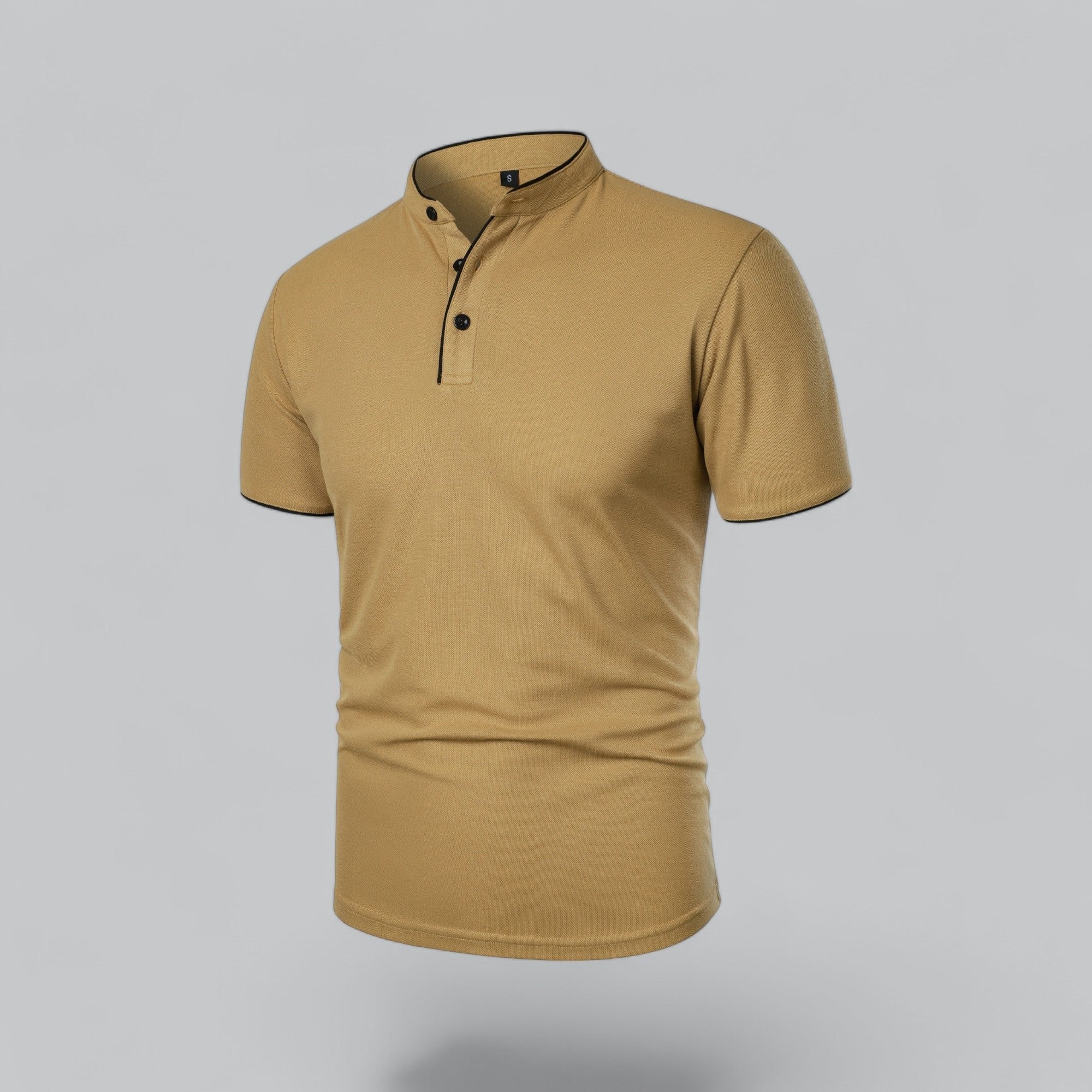 Men's Short-Sleeve Cotton Mandarin Collar Three-Button Polo Shirt