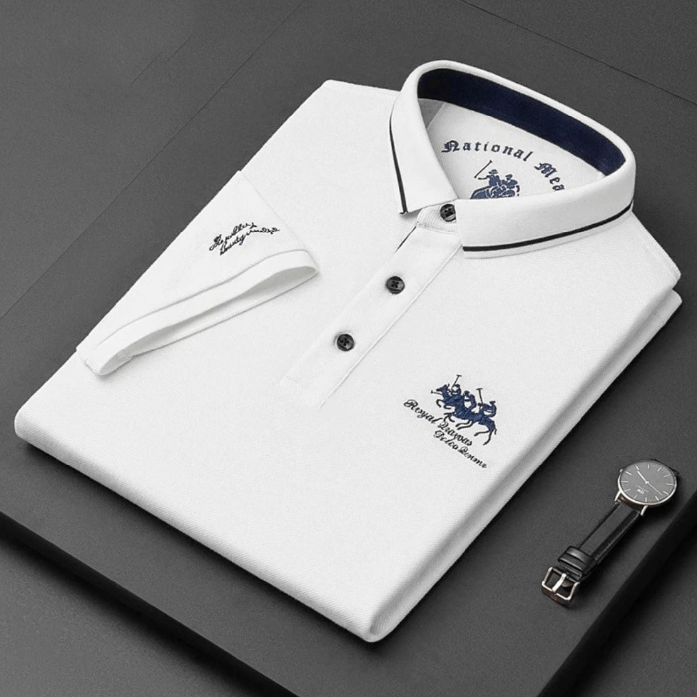 Men's Short-Sleeve Moisture-Wicking Contrast-Trim Polo Shirt - Biały