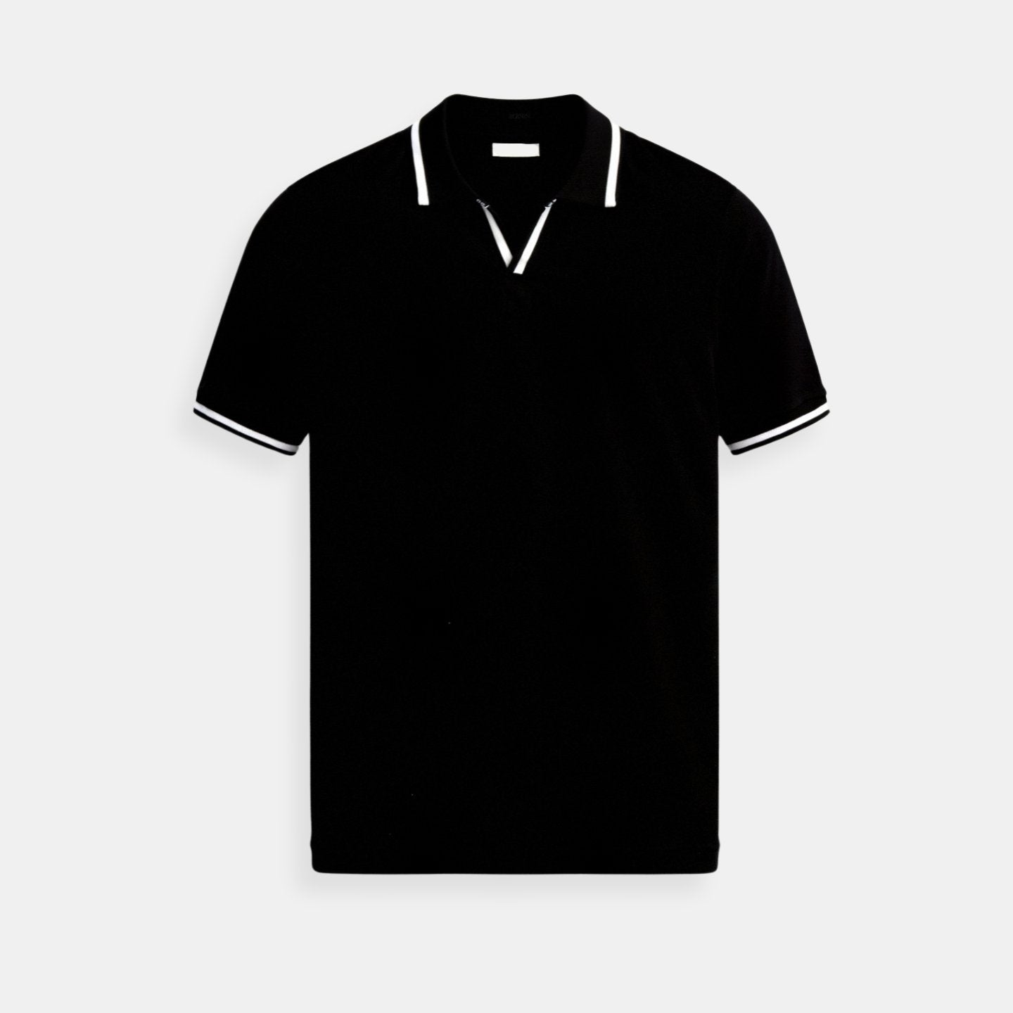 Men's Slim Fit Short-Sleeve Knit Cotton Open-Collar Polo Shirt - Black