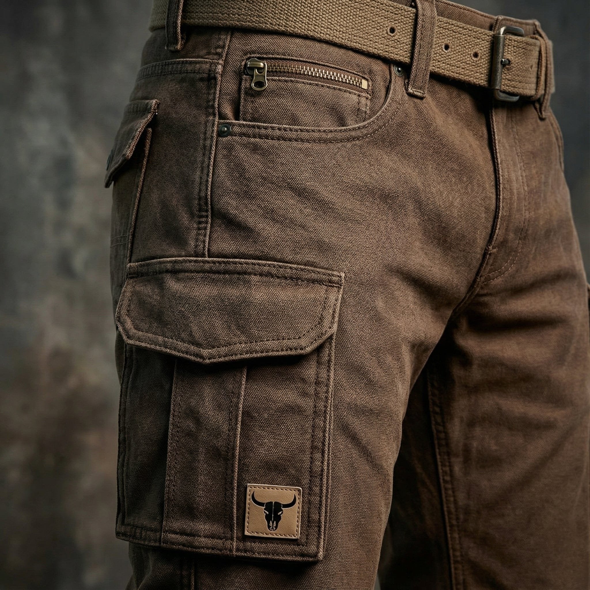 Men's Slim Tapered-Fit Cargo Pants Flap-Pocket Bull-Patch