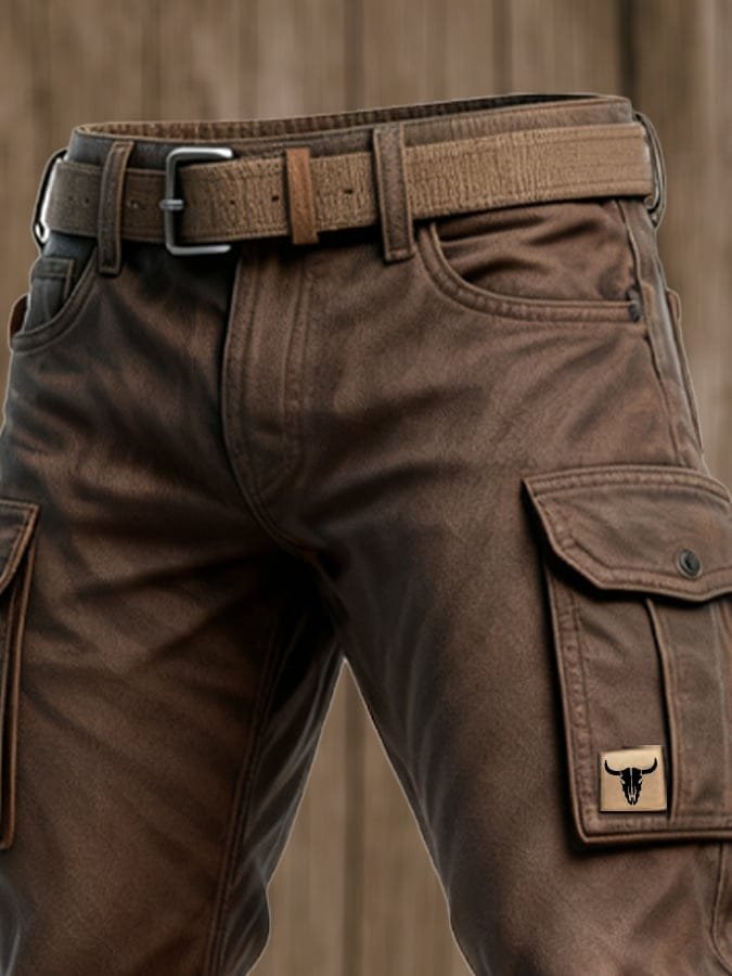 Men's Slim Tapered-Fit Cargo Pants Flap-Pocket Bull-Patch
