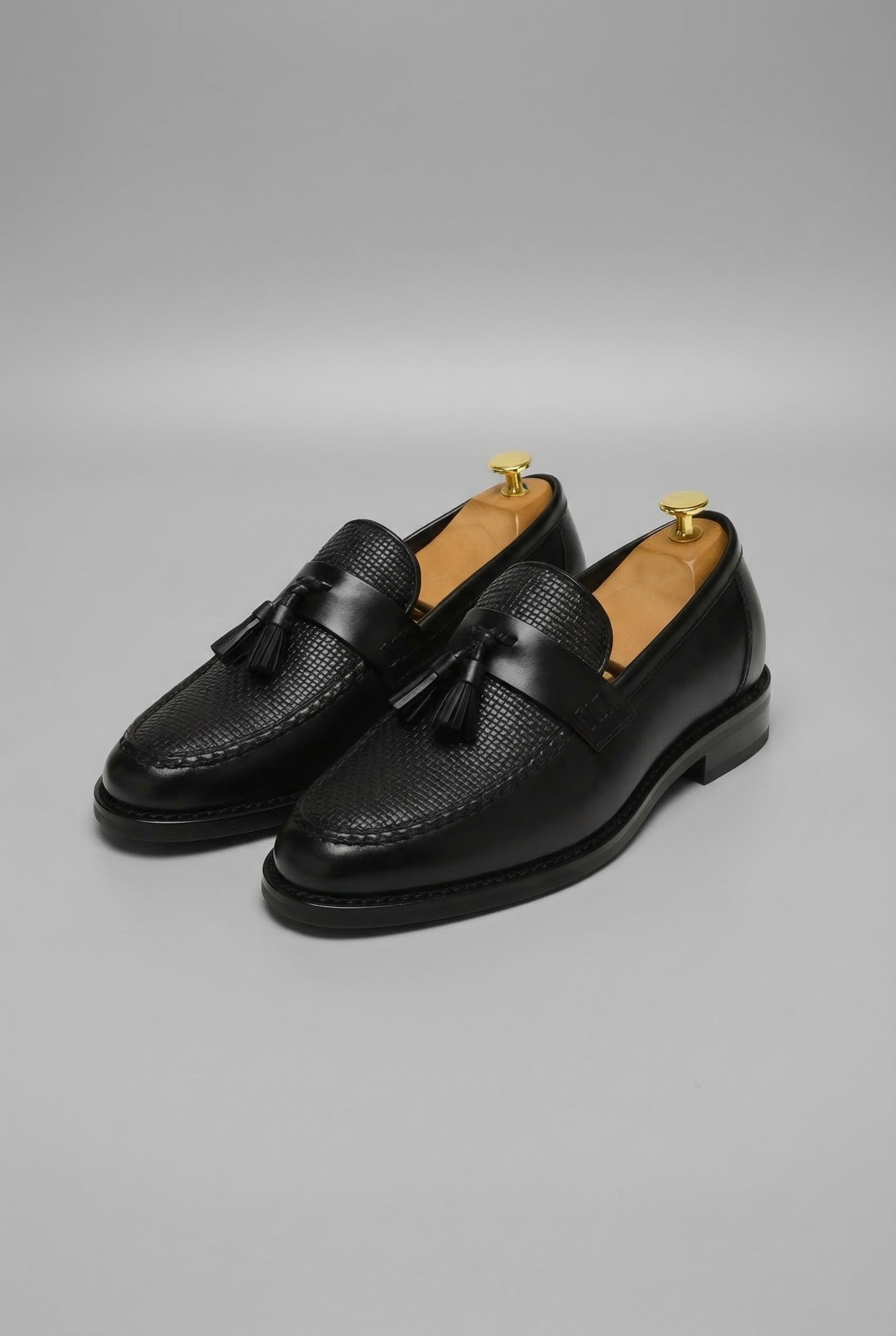 Men's Woven-Vamp Tassel Slip-On Dress Loafers - Black