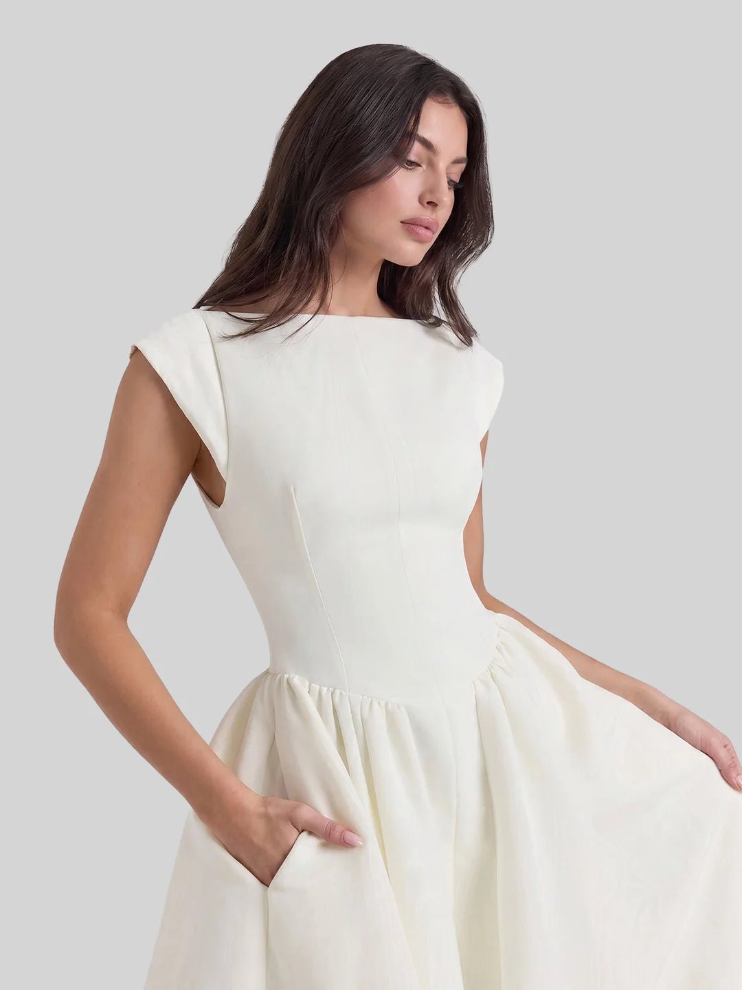 Women's 1950s-Inspired Bateau Neck Full Skirt Satin Midi Dress