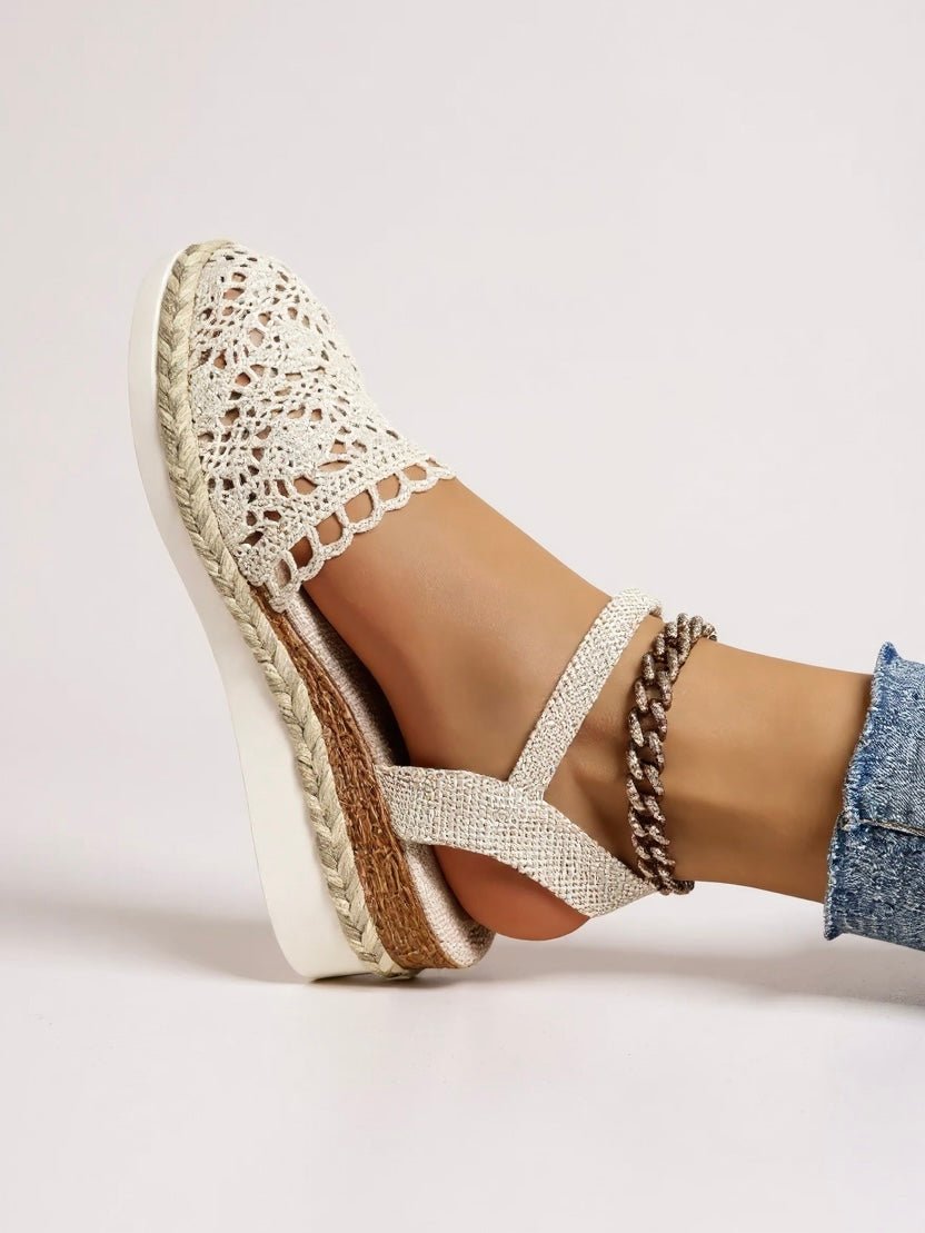 Women's Boho Crochet Espadrille Ankle-Strap Platform Sandals