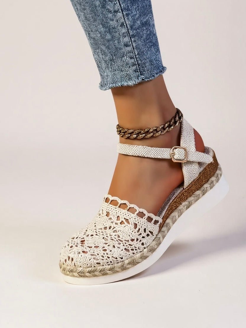 Women's Boho Crochet Espadrille Ankle-Strap Platform Sandals
