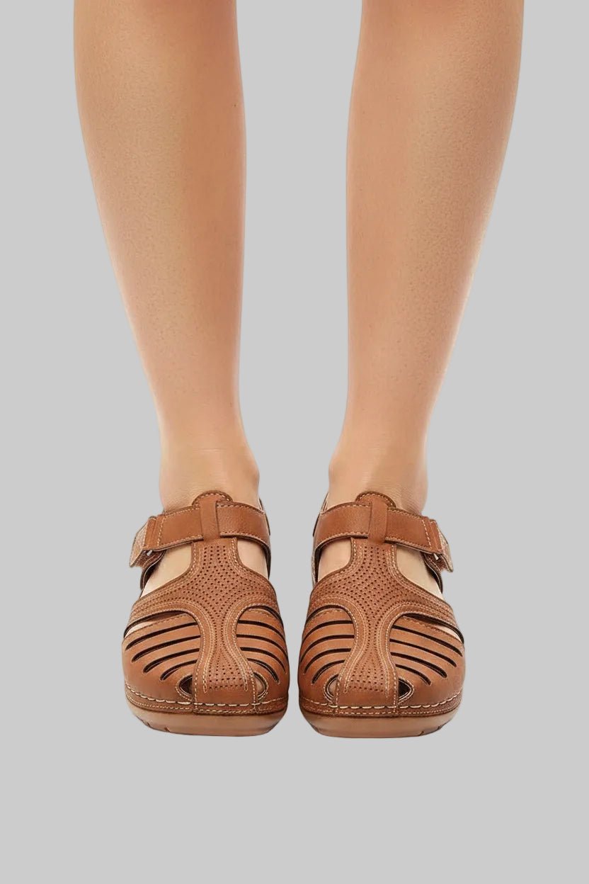 Women's Closed-Toe Cushioned Velcro-Strap Comfort Walking Sandals - Brown