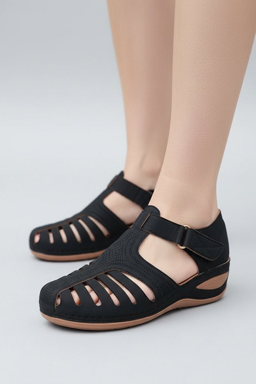 Women's Closed-Toe Cushioned Velcro-Strap Comfort Walking Sandals - Black