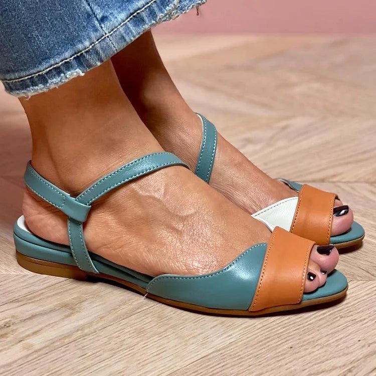 Women's Color Block Open-Toe Ankle Strap Flat Sandals