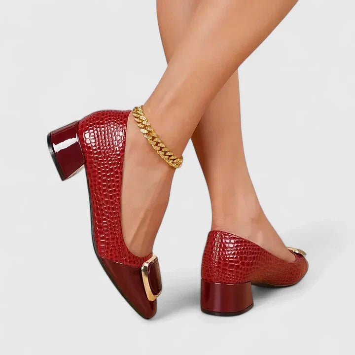 Women's Croc-Embossed Block-Heel Square-Toe Loafer Pumps - Bordeaux