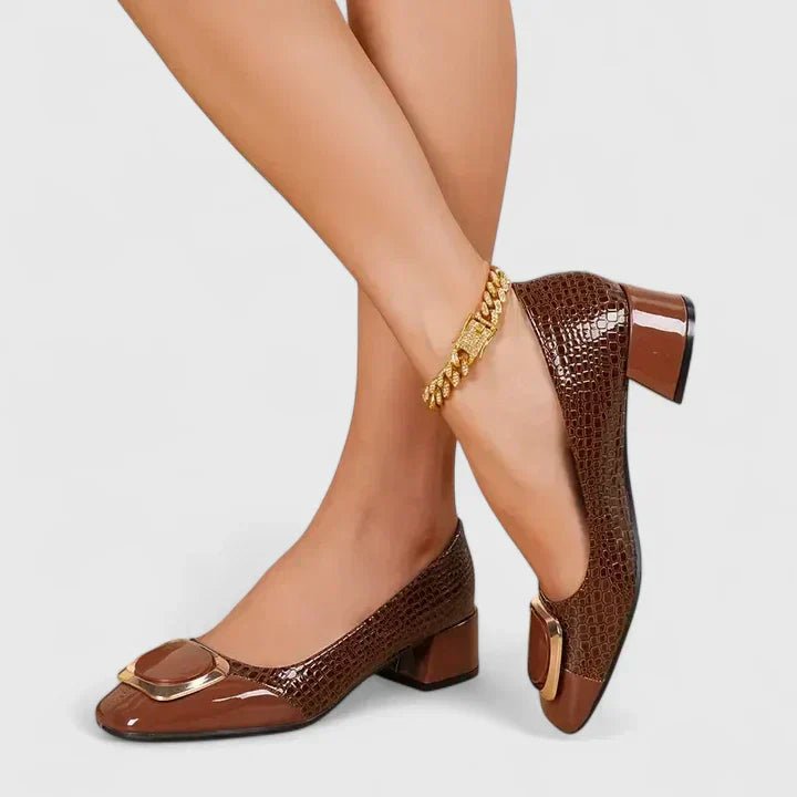 Women's Croc-Embossed Block-Heel Square-Toe Loafer Pumps