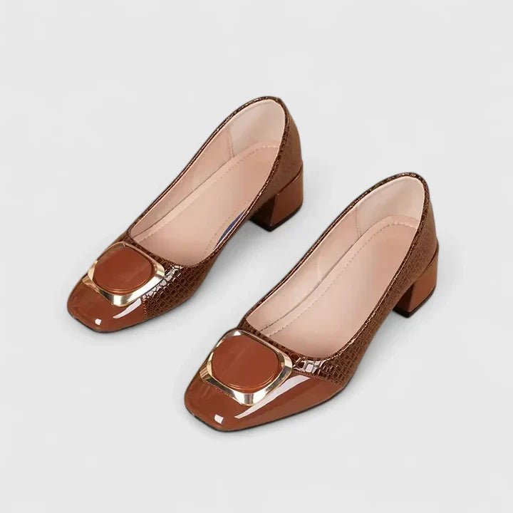 Women's Croc-Embossed Block-Heel Square-Toe Loafer Pumps