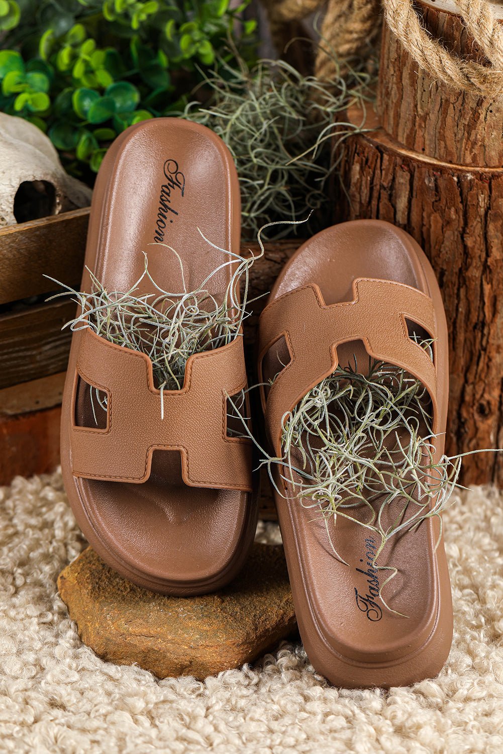 Women's Cut-Out H-Strap Platform Slide Sandals